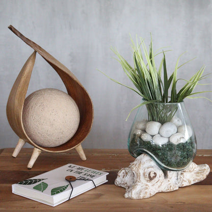 Molten Glass on Whitewash Wood | Small Bowl | Handmade in Bali | 13x11x10cm | New