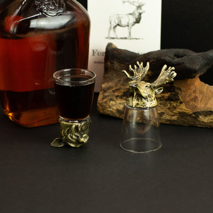 Bottom Up Shot Glass Gift Set of 12 | Forest & Mystical Creatures | 25ml | Antique Bronze | New