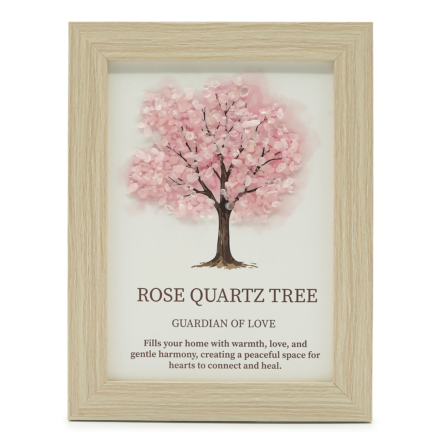 Rose Quartz Gemstone Tree of Life Picture | Crystal Wall Art | 20x14.7cm | Framed | New