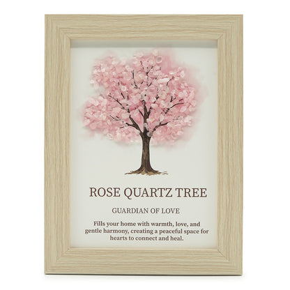 Rose Quartz Gemstone Tree of Life Picture | Crystal Wall Art | 20x14.7cm | Framed | New