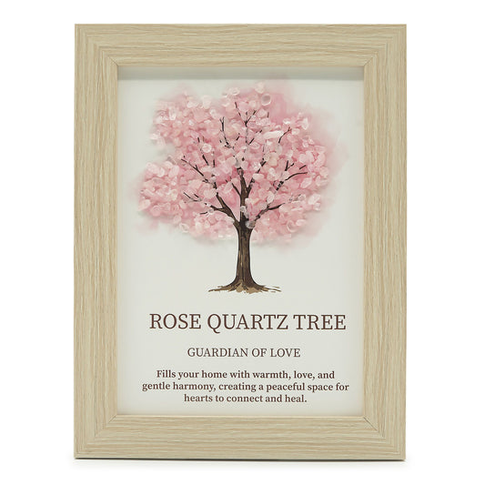 Rose Quartz Gemstone Tree of Life Picture | Crystal Wall Art | 20x14.7cm | Framed | New