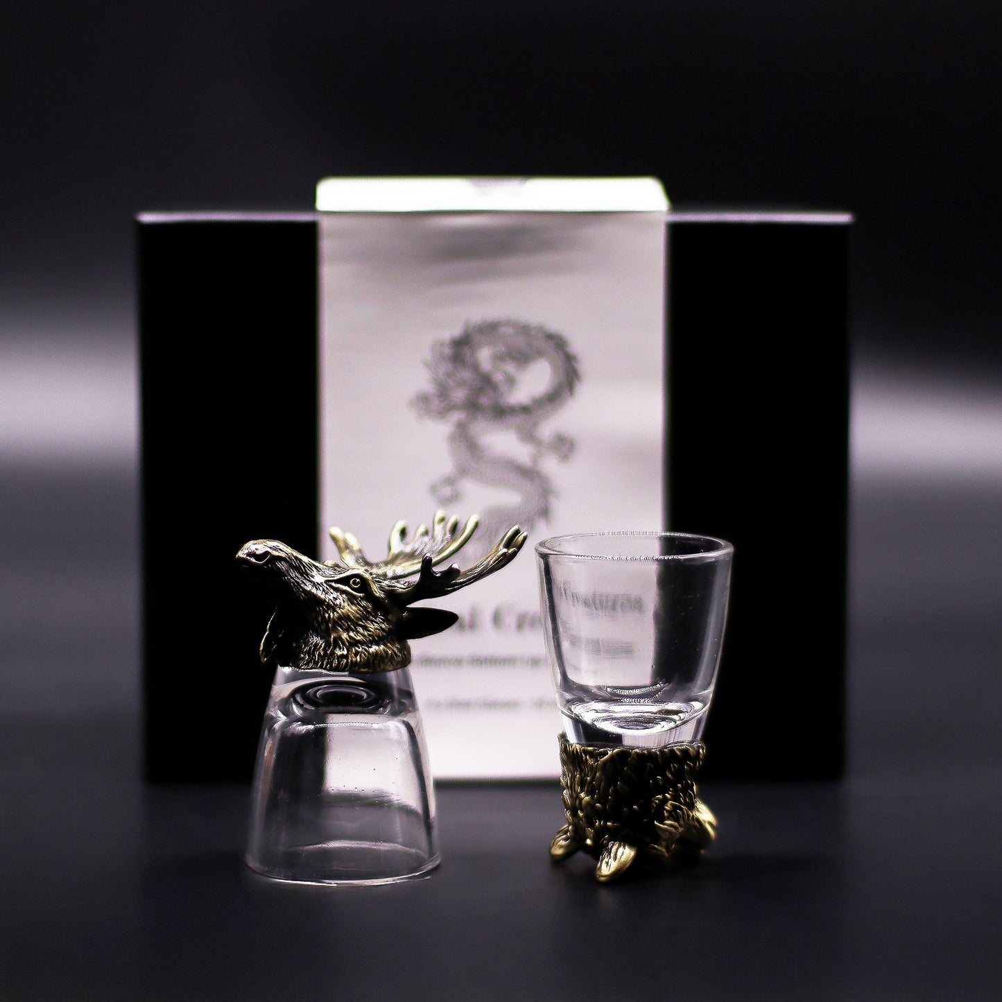 Wild Forest Creatures Shot Glass Gift Set of 6 | 50ml | Antique Bronze | Novelty Barware | New