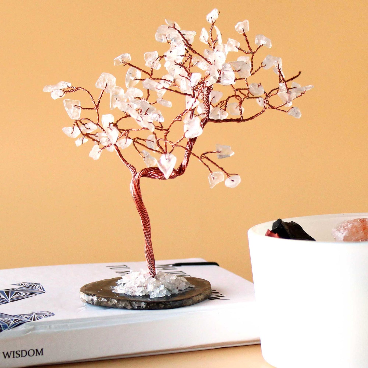 Rock Quartz Large Gemstone Tree on Black Agate Base | 100 Stones | 9x5x13cm | New