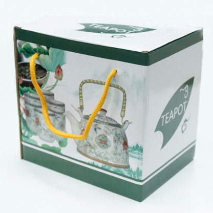 Classic White Ceramic Herbal Teapot Set 7 Piece | Artisan Style | Timeless Tea Lover Gift Set