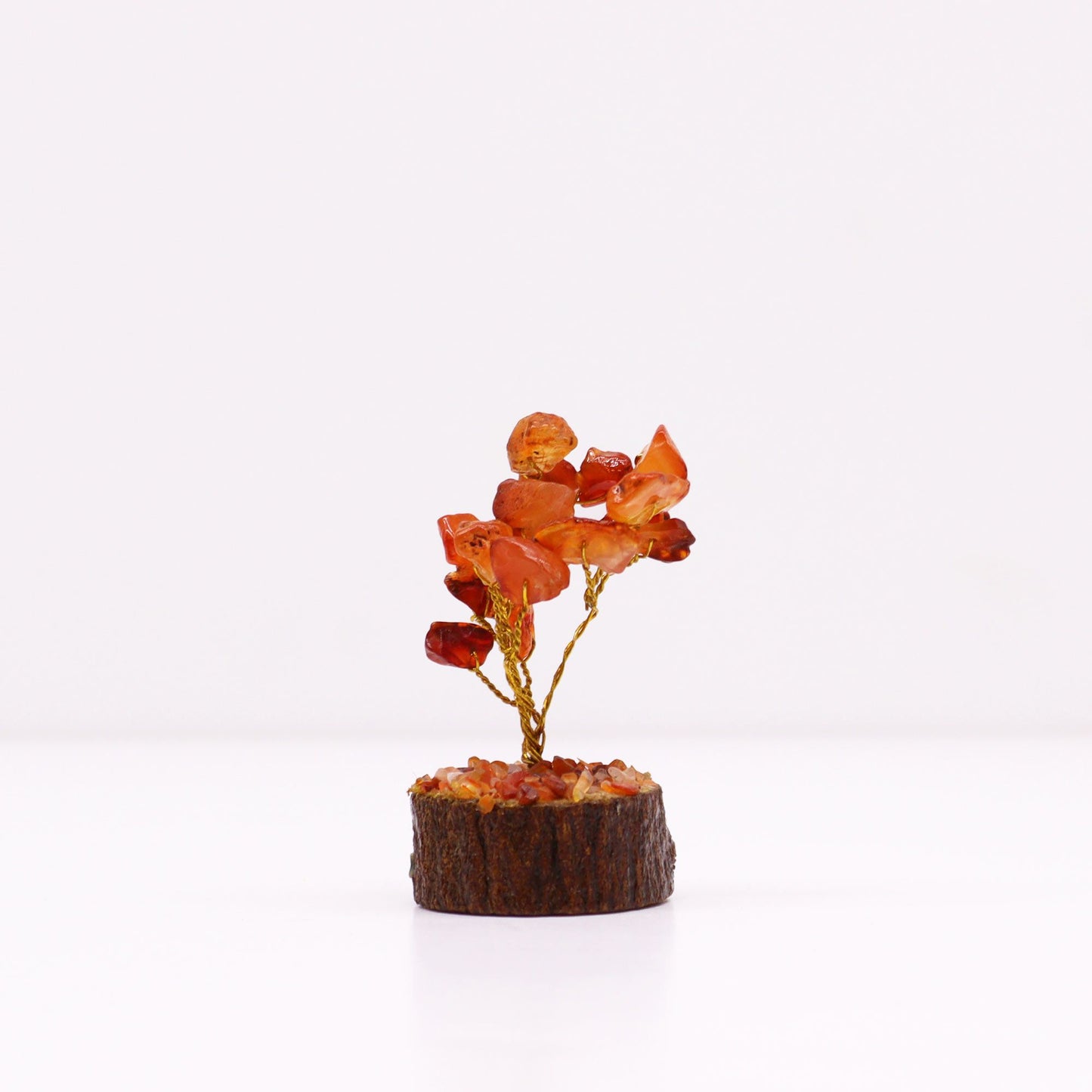 Mini Carnelian Gemstone Tree on Wood Base | 15 Stones | 4x3x6cm | New