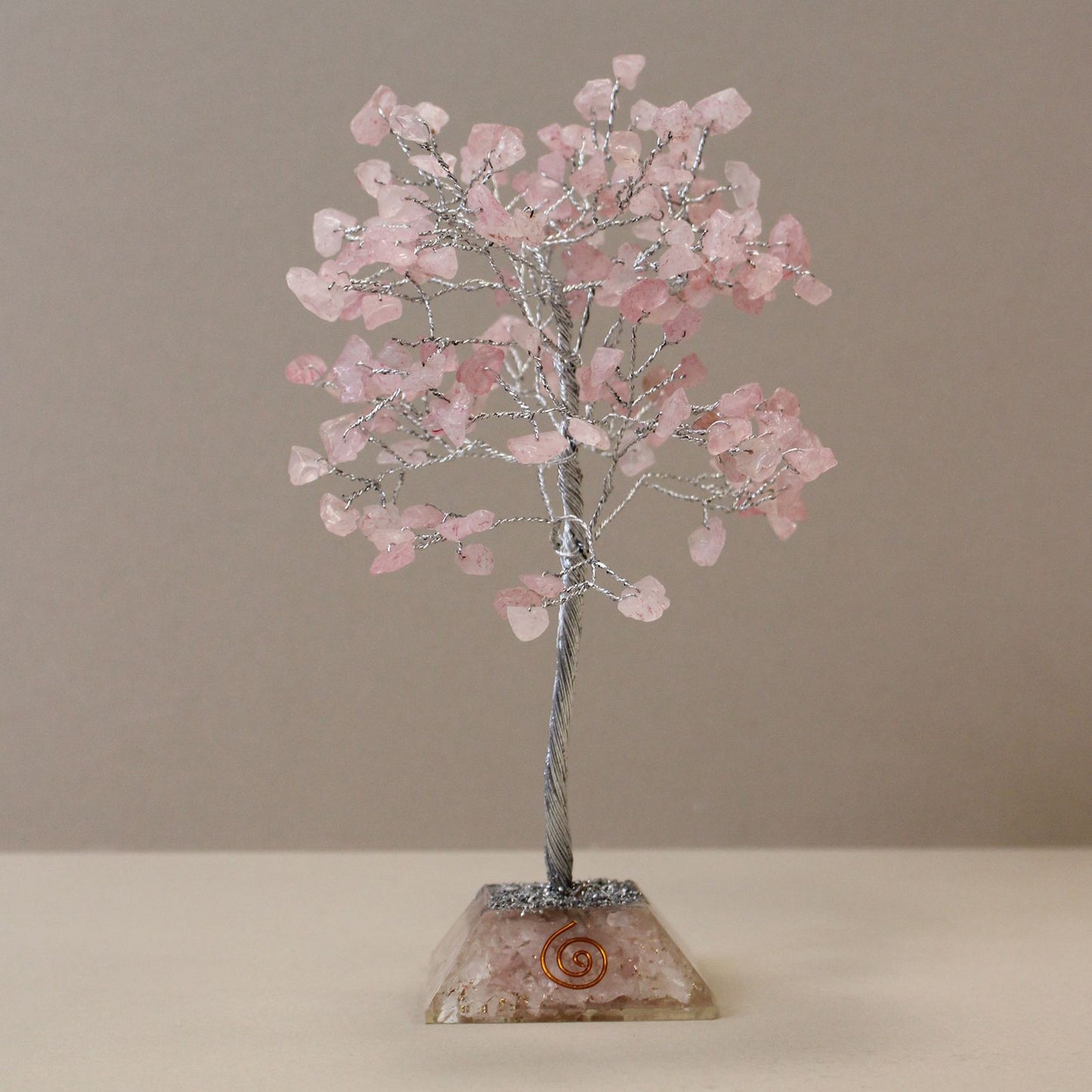 Rose Quartz Gemstone Tree with Orgonite Base | 160 Stones | 8x8x17cm | New