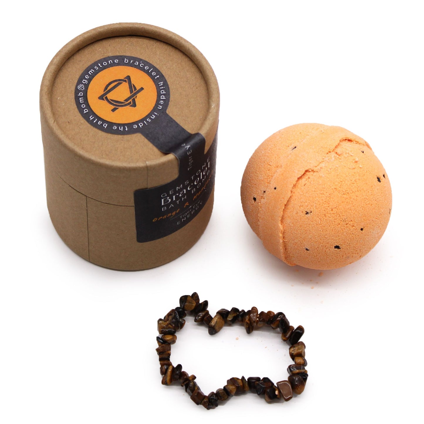 Tiger Eye Gem Bracelet Bath Bomb | Orange and Mandarin | Handcrafted | Vegan | New