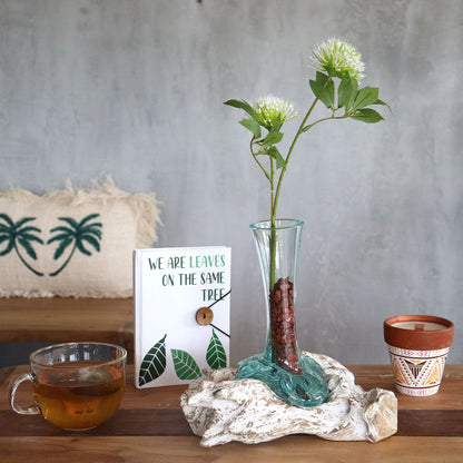 Molten Glass Vase on Whitewash Wood | Medium | Handmade in Bali | 24x16x12cm | New