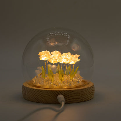 Floral Glow Garden Dome - 10 Pink Roses - LED USB