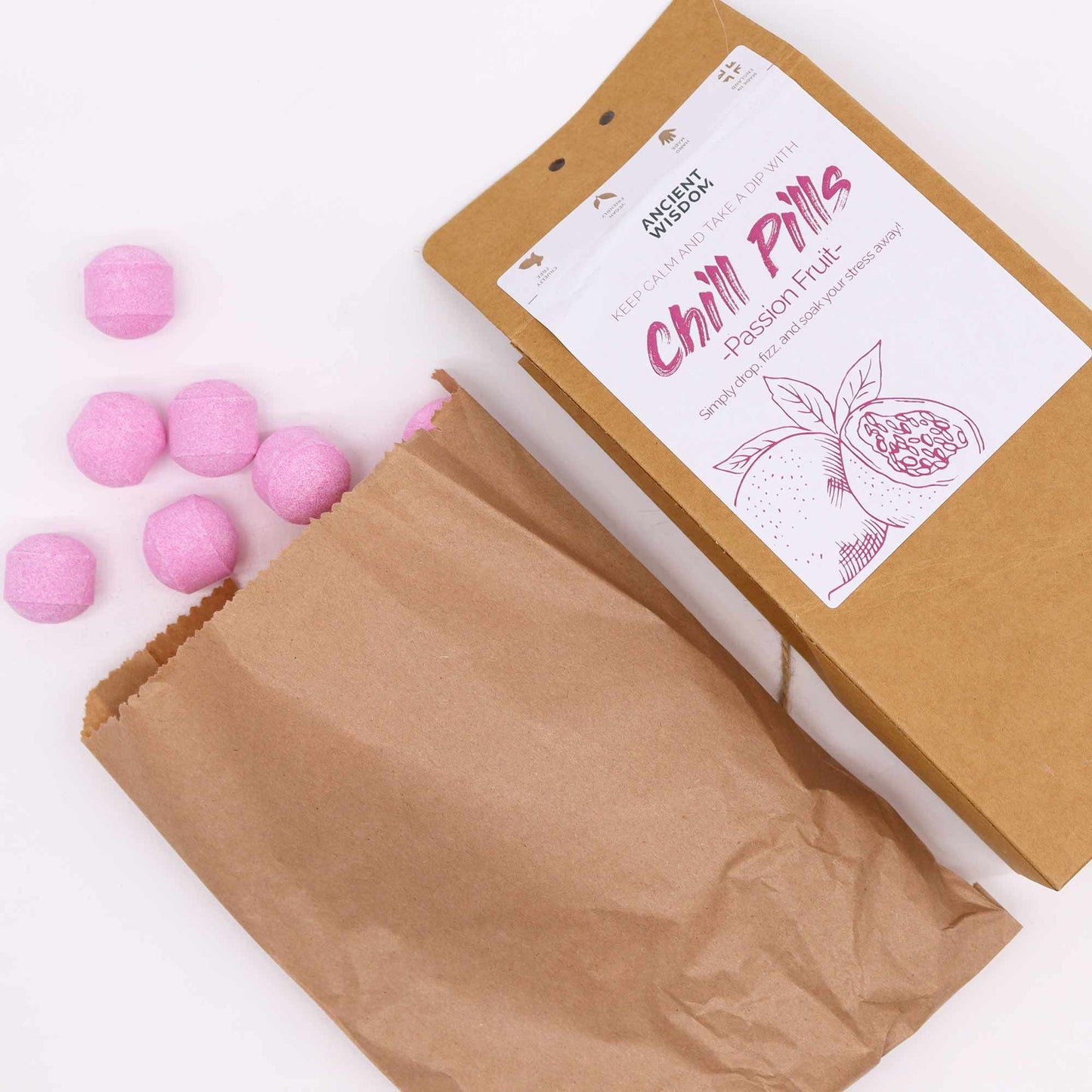 Chill Pills Bath Bomb Gift Pack | Passion Fruit | 350g | 30 Mini Bath Bombs | Handmade England | New