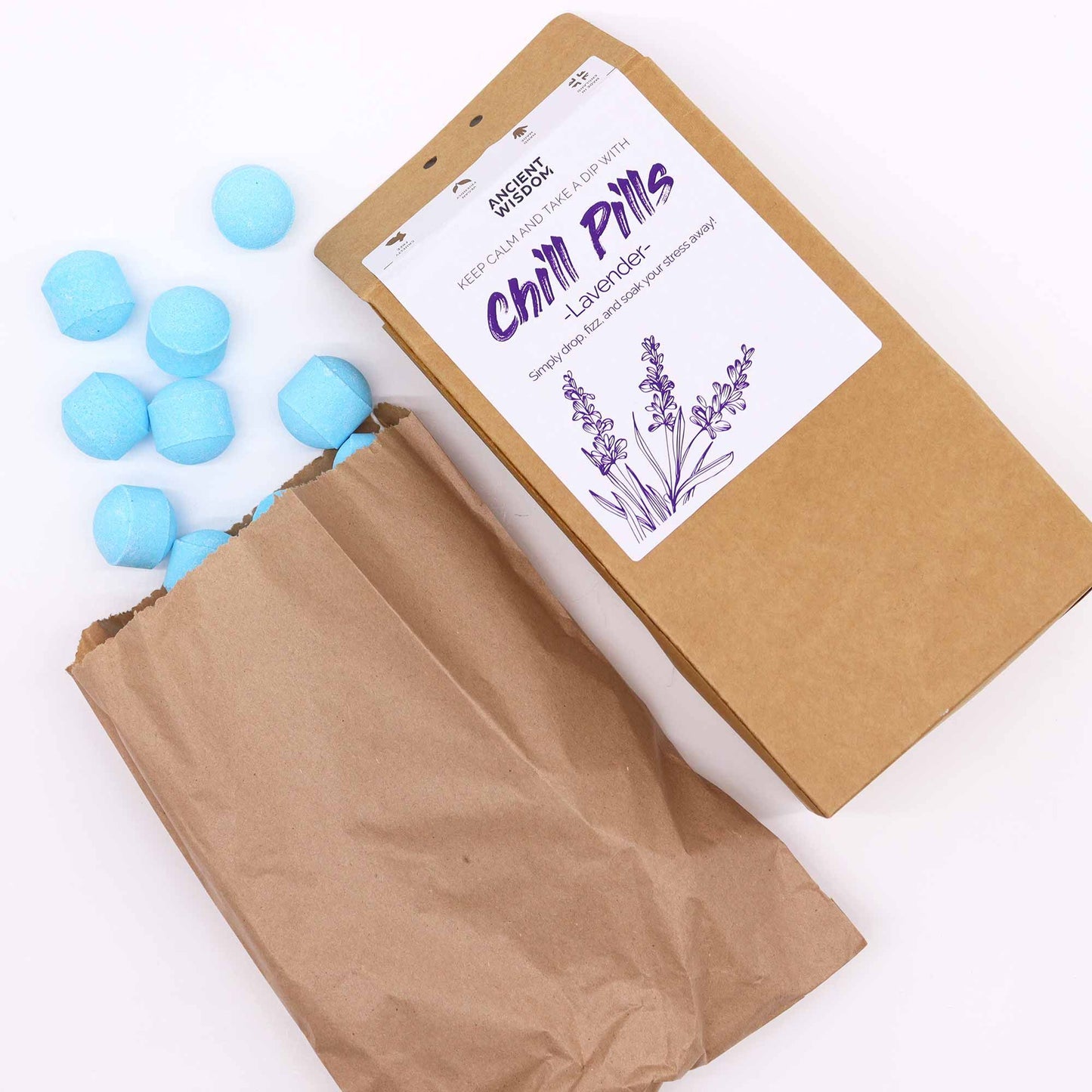 Chill Pills Bath Bomb Gift Pack | Lavender | 350g | 30 Mini Bath Bombs | Handmade England | New