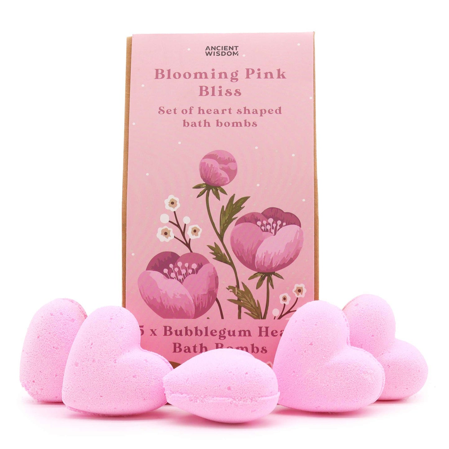 Blooming Pink Bliss Bath Heart Gift Set | 5 Heart Bath Bombs | Bubblegum | Vegan | Handmade England | New