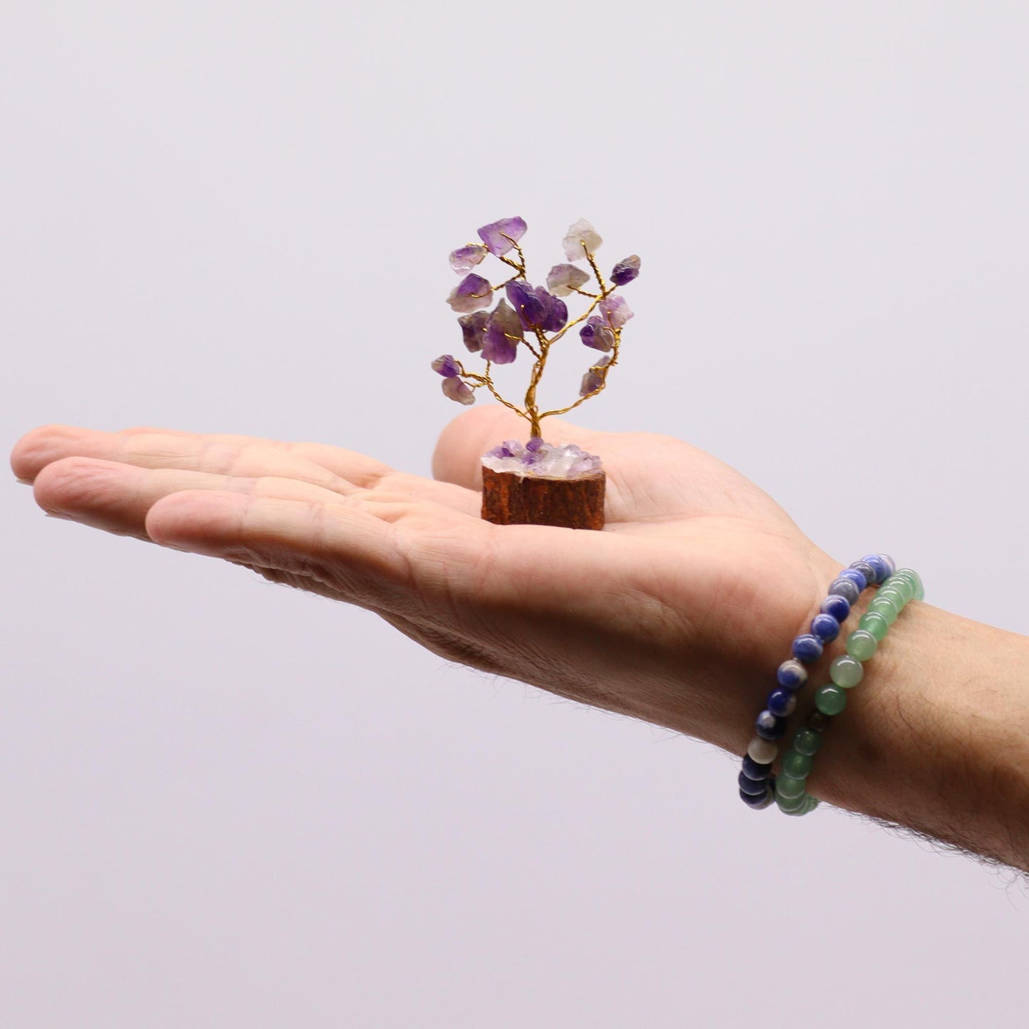 Mini Amethyst Gemstone Tree on Wood Base | 15 Stones | 4x3x6cm | New