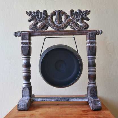 Balinese Healing Gong on Carved Stand | Small | 25cm | Black | Handmade in Bali | New