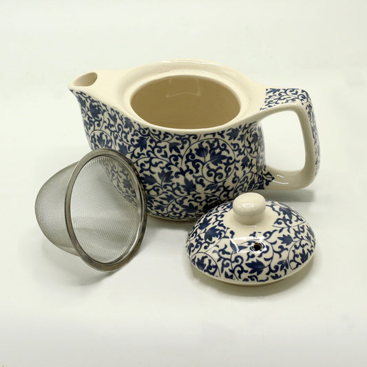 Blue Floral Ceramic Small Herbal Teapot 350ml | Artisan Style | Perfect Solo Tea Lover Gift