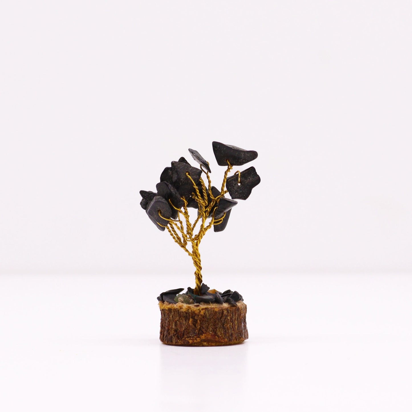 Mini Black Agate Gemstone Tree on Wood Base | 15 Stones | 4x3x6cm | New