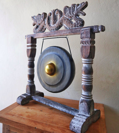 Balinese Healing Gong on Carved Stand | Small | 25cm | Black | Handmade in Bali | New