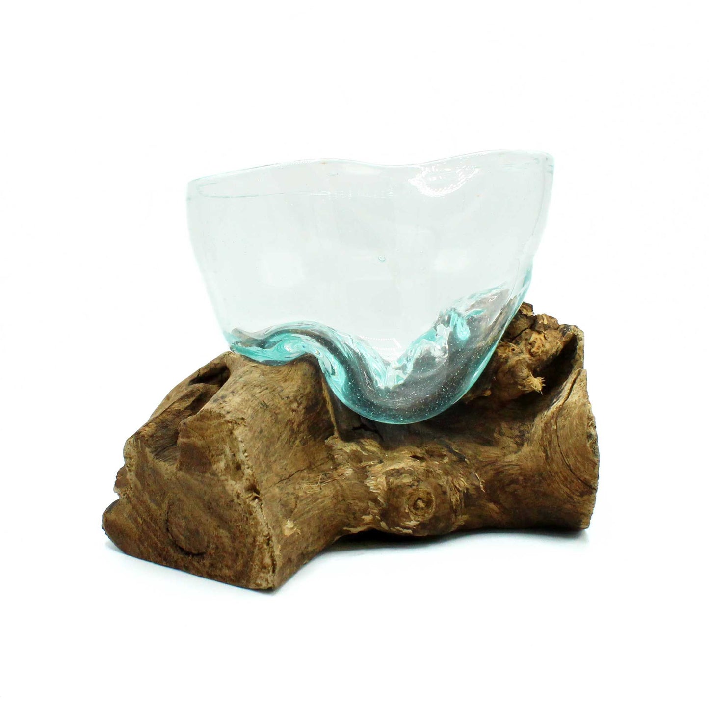 Molten Glass Artfully Misshapen Bowl on Driftwood | Handmade Balinese Art | 2.5kg | New