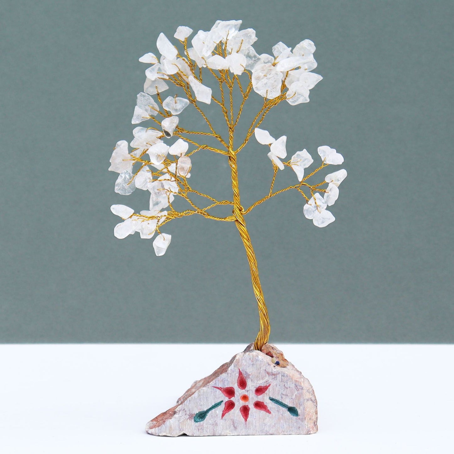 Rock Crystal Indian Wire Gemstone Tree | 80 Stones | 5x4x15.5cm | New