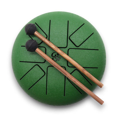 Om Green Steel Tongue Drum | 8-Tone Hapi Drum | 16cm | Tempered Steel | New