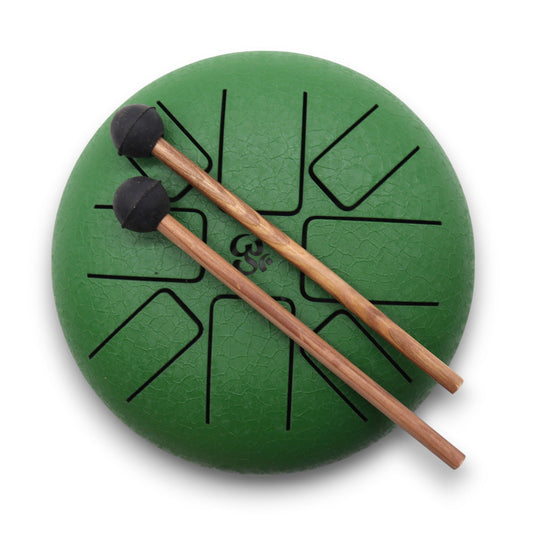 Om Green Steel Tongue Drum | 8-Tone Hapi Drum | 16cm | Tempered Steel | New