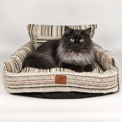 Medium Dog Sofa Bed in Brown Stripe | Dog Lover Gift | Reversible Cushion