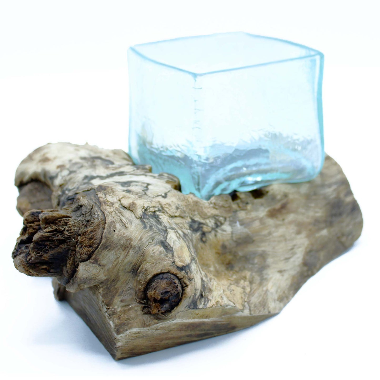 Molten Crackled Glass Tank on Driftwood | Handmade Balinese Art | 2.5kg | New