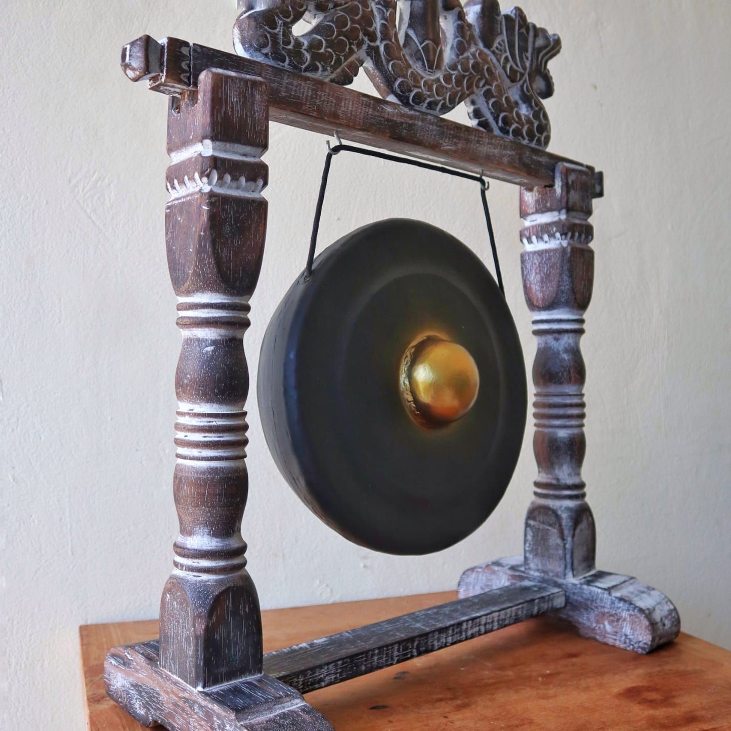 Balinese Healing Gong on Carved Stand | Small | 25cm | Black | Handmade in Bali | New