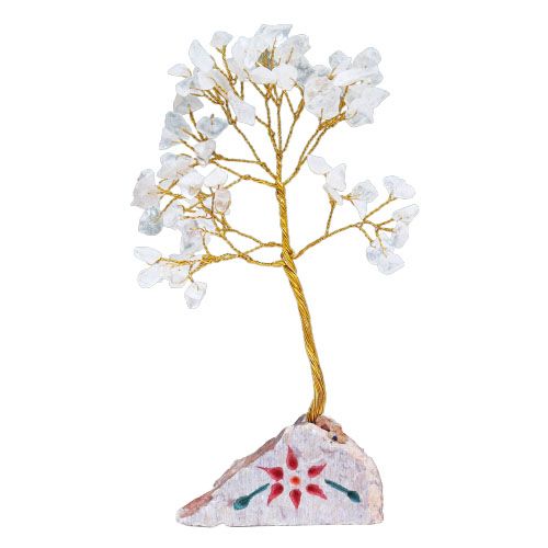 Rock Crystal Indian Wire Gemstone Tree | 80 Stones | 5x4x15.5cm | New