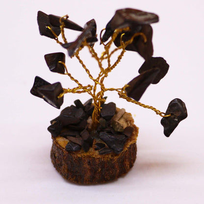 Mini Black Agate Gemstone Tree on Wood Base | 15 Stones | 4x3x6cm | New