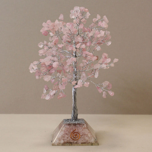 Rose Quartz Gemstone Tree with Orgonite Base | 320 Stones | 20.5x8cm | New
