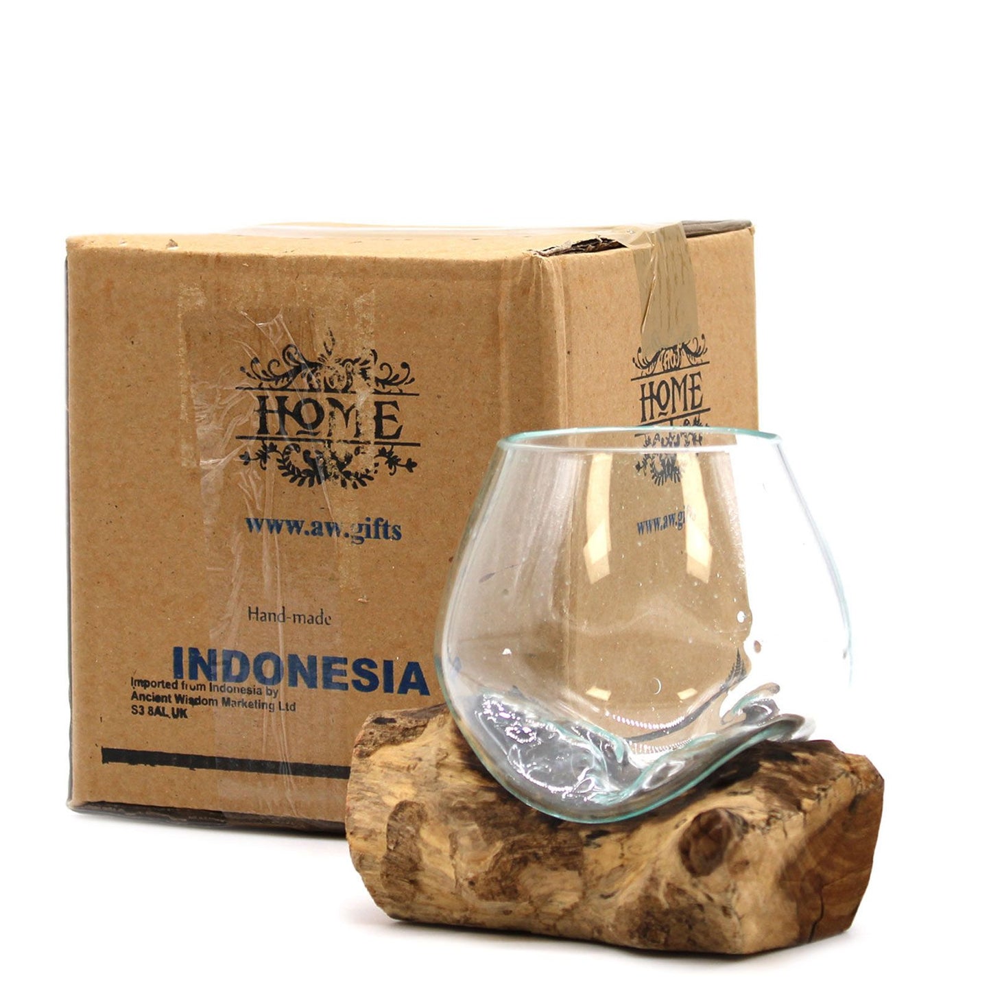 Molten Glass Small Bowl on Driftwood | Handmade in Bali | 13x12.5x10cm | New