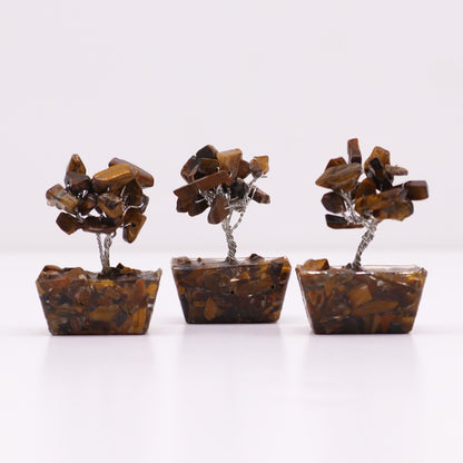 Mini Tiger Eye Gemstone Tree on Orgonite Base | 15 Stones | 3.5x2.5x4cm | New