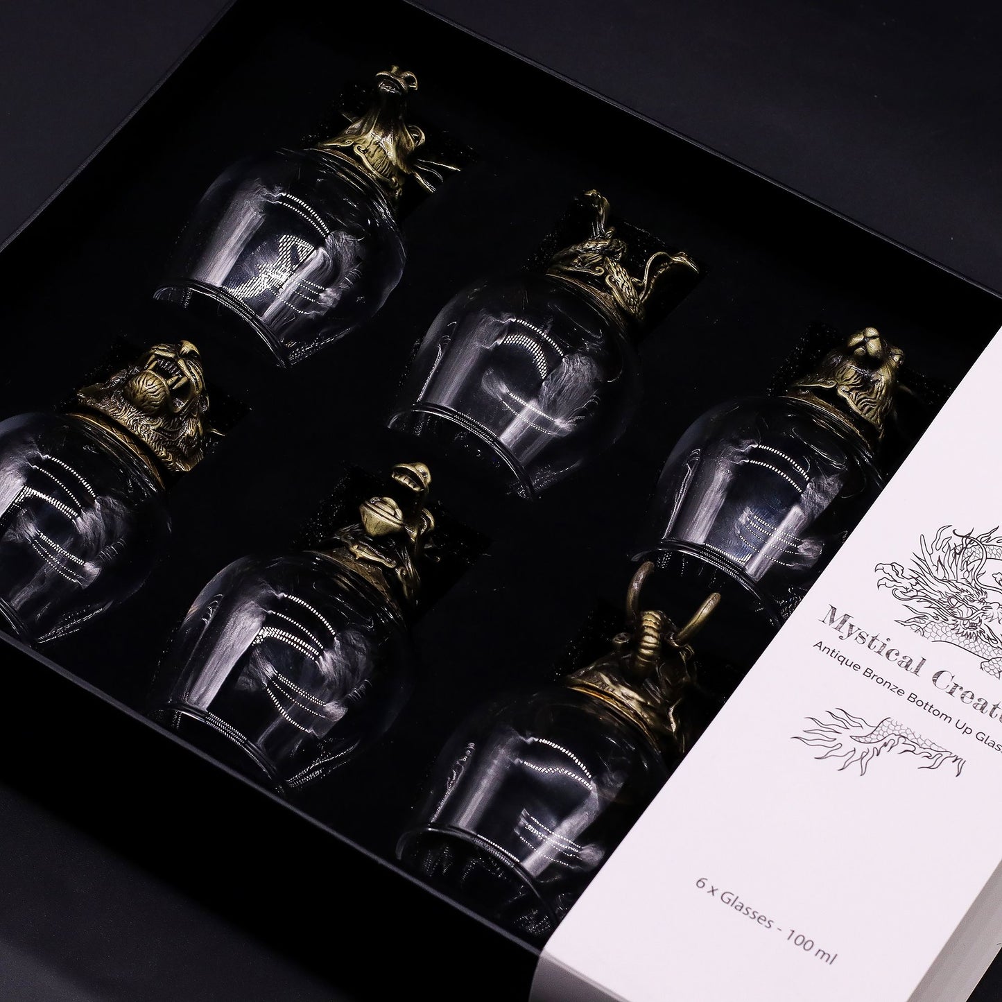 Mystical Creatures Glass Gift Set of 6 | 100ml | Antique Bronze | Novelty Barware | New