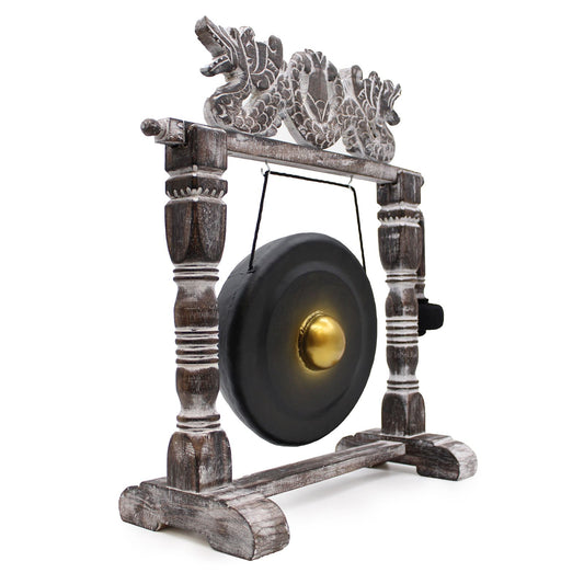 Balinese Healing Gong on Carved Stand | Small | 25cm | Black | Handmade in Bali | New