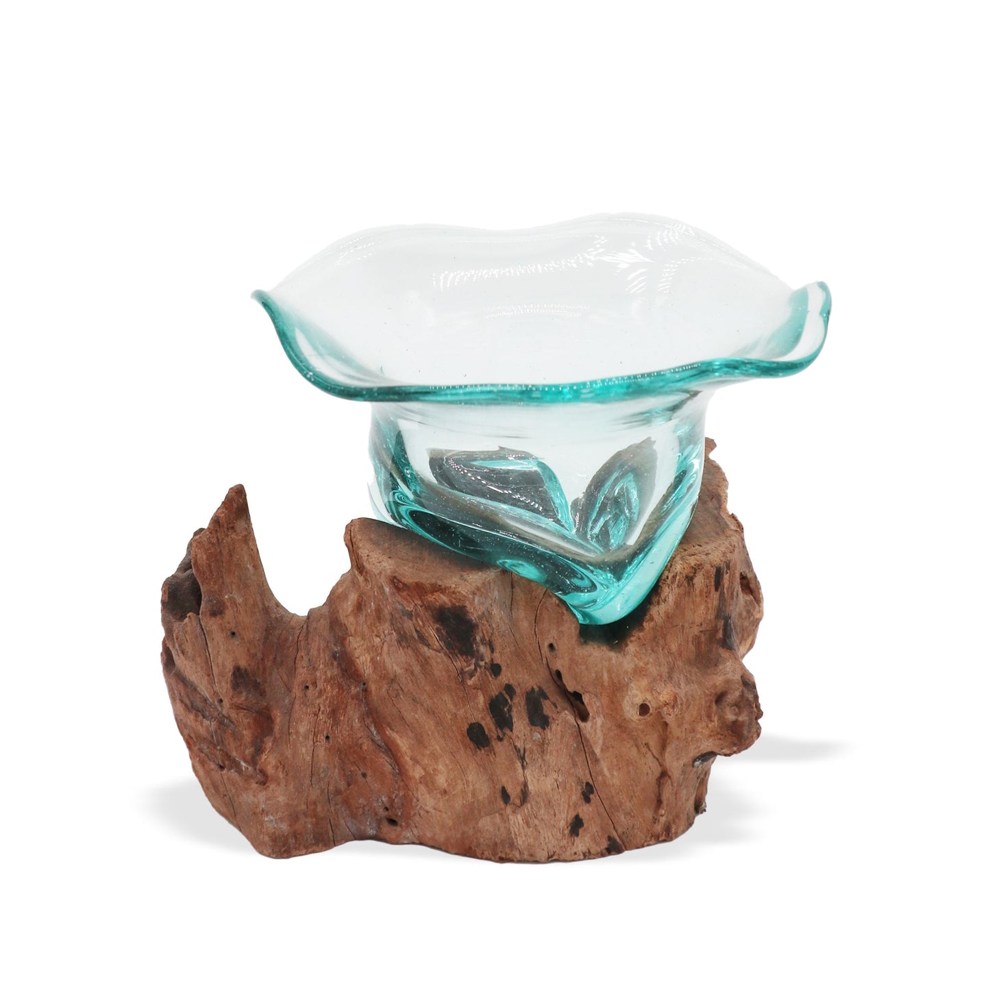 Molten Glass Fancy Sweet Bowl on Driftwood | Handmade in Bali | 23x15cm | New