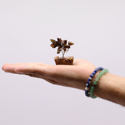 Mini Tiger Eye Gemstone Tree on Orgonite Base | 15 Stones | 3.5x2.5x4cm | New
