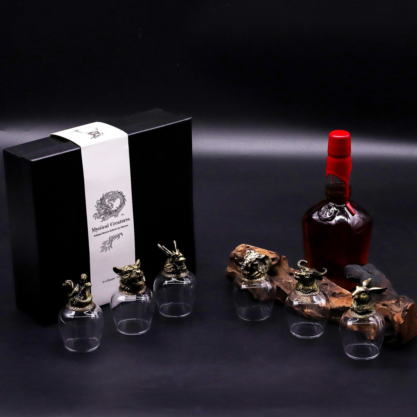 Mystical Creatures Glass Gift Set of 6 | 100ml | Antique Bronze | Novelty Barware | New
