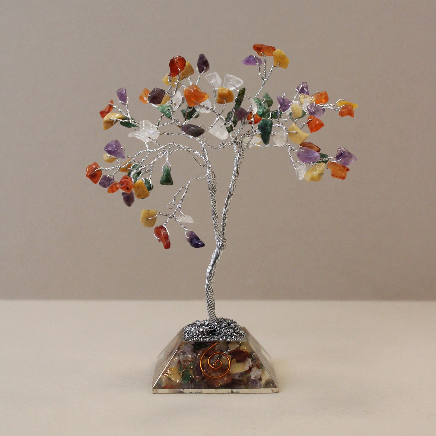 Multi-Stone Gemstone Tree with Orgonite Base | 80 Stones | 7x7x15cm | New
