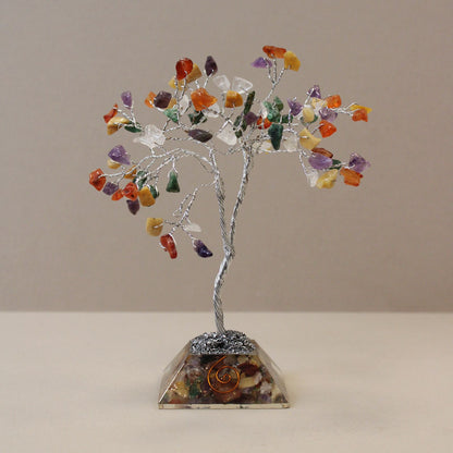 Multi-Stone Gemstone Tree with Orgonite Base | 80 Stones | 7x7x15cm | New