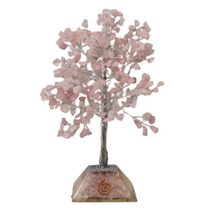 Rose Quartz Gemstone Tree with Orgonite Base | 320 Stones | 20.5x8cm | New