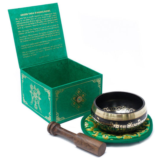 Green Tara Singing Bowl Set | 10cm | Hand-Painted | Brass | New