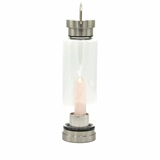 Rose Quartz Crystal Infused Water Bottle with Obelisk