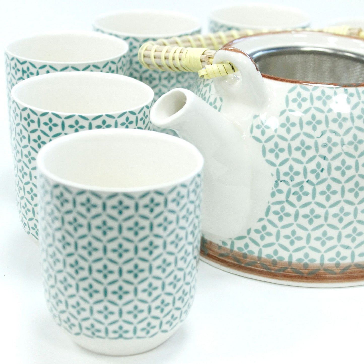 Green Mosaic Ceramic Herbal Teapot Set 7 Piece | Artisan Style | Sophisticated Tea Lover Gift Set