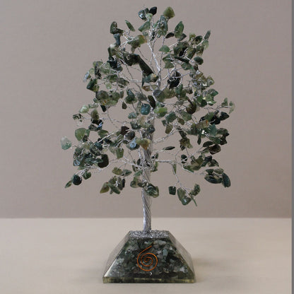 Moss Agate Gemstone Tree with Orgonite Base | 320 Stones | 20.5x8cm | New