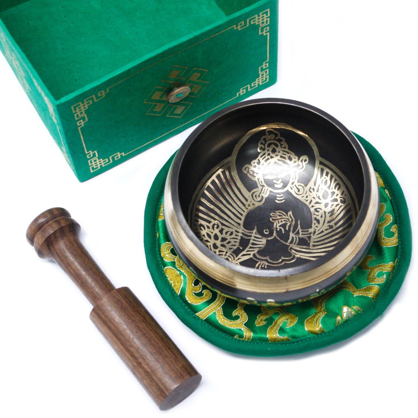 Green Tara Singing Bowl Set | 10cm | Hand-Painted | Brass | New