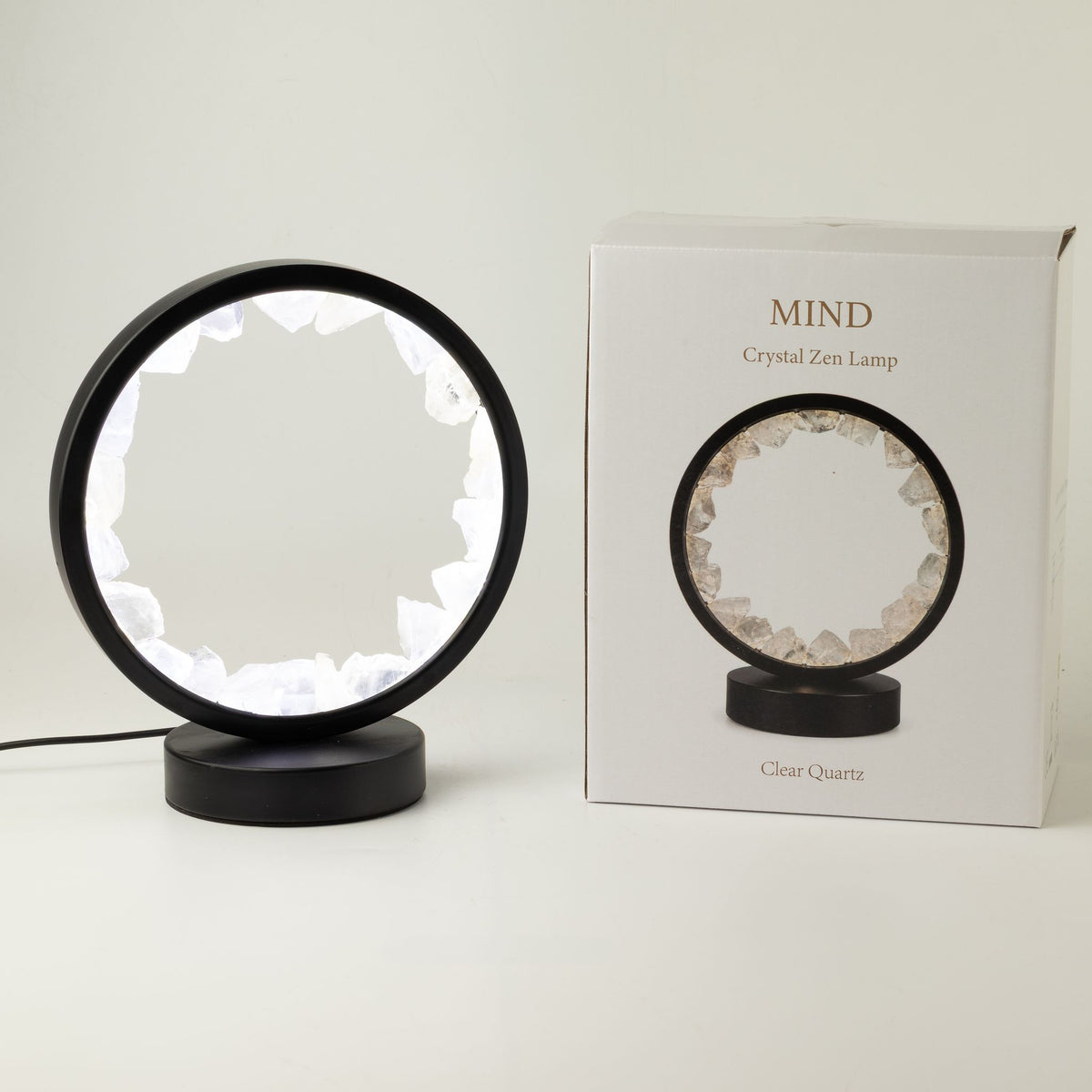 Zen Mind Clear Quartz Halo Lamp | Natural Gemstone Ring | USB Powered | Crystal Light
