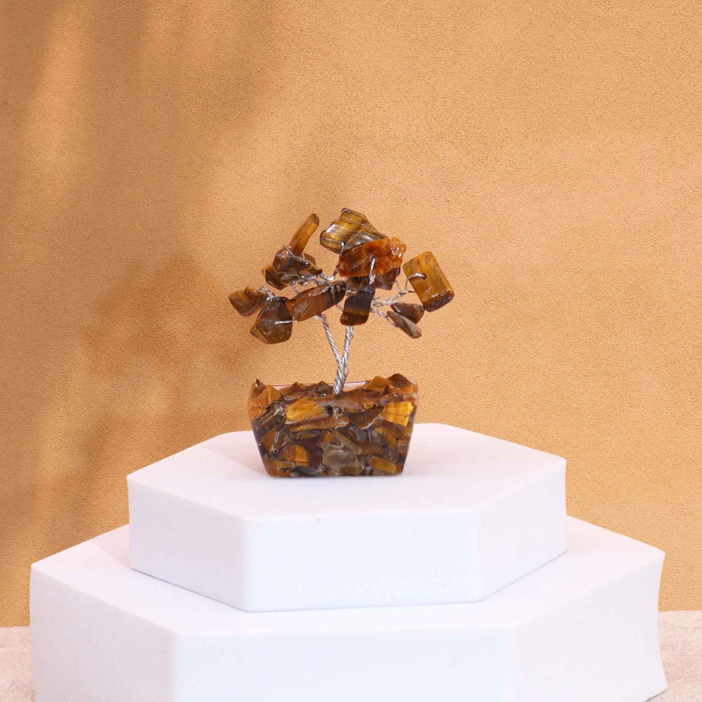 Mini Tiger Eye Gemstone Tree on Orgonite Base | 15 Stones | 3.5x2.5x4cm | New