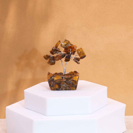 Mini Tiger Eye Gemstone Tree on Orgonite Base | 15 Stones | 3.5x2.5x4cm | New