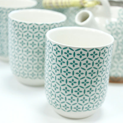 Green Mosaic Ceramic Herbal Teapot Set 7 Piece | Artisan Style | Sophisticated Tea Lover Gift Set